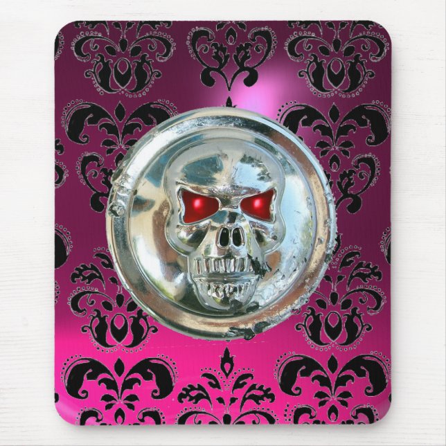 CHROME SKULL ,Damask Pink, Purple Amethyst Mouse Mat (Front)