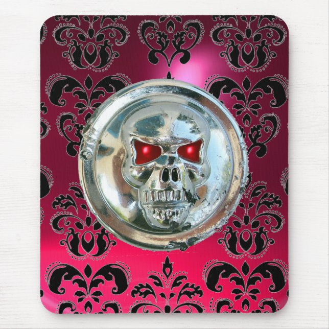 CHROME SKULL ,Damask Pink Ruby Mouse Mat (Front)