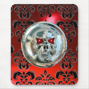 CHROME SKULL ,Damask, Red Ruby Mouse Mat