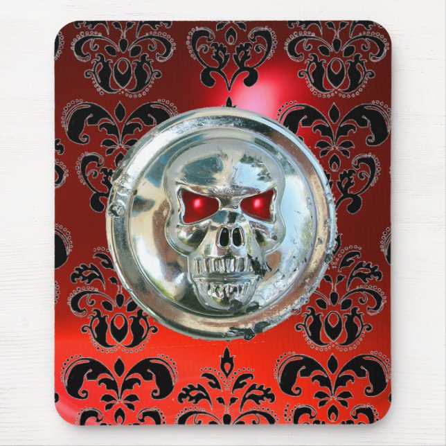 CHROME SKULL ,Damask, Red Ruby Mouse Mat (Front)