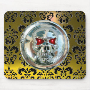 CHROME SKULL ,Damask, Yellow Topaz Mouse Mat