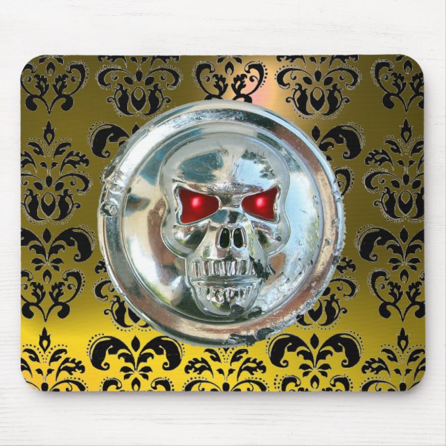CHROME SKULL ,Damask, Yellow Topaz Mouse Mat (Front)