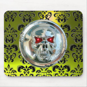 CHROME SKULL ,Damask, Yellow Topaz Mouse Mat