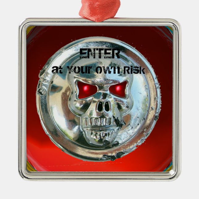 CHROME SKULL DOOR HANGER METAL TREE DECORATION (Front)