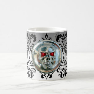 CHROME SKULL RIDERS WHITE BLACK DAMASK COFFEE MUG
