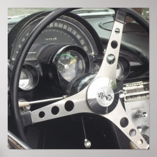 Chrome Steering wheel and black gages corvette Poster