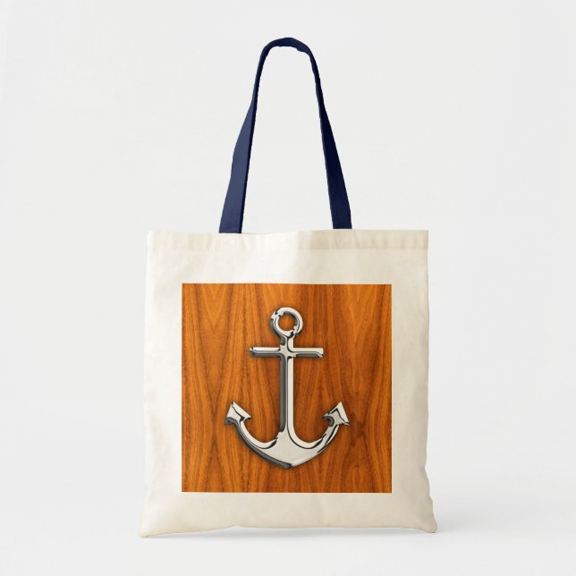 Chrome Style Anchor on Teak Veneer Tote Bag (Front)