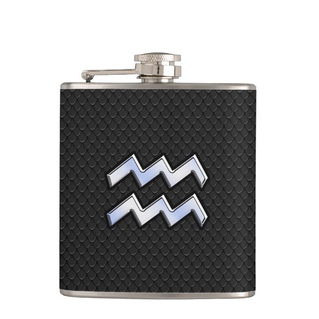 Chrome Style Aquarius Zodiac Sign on snake decor Hip Flask (Front)