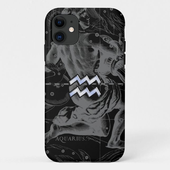 Chrome Style Aquarius Zodiac Symbol on Hevelius Case-Mate iPhone Case (Back)
