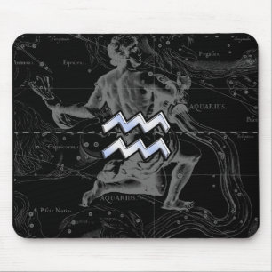 Chrome Style Aquarius Zodiac Symbol on Hevelius Mouse Mat