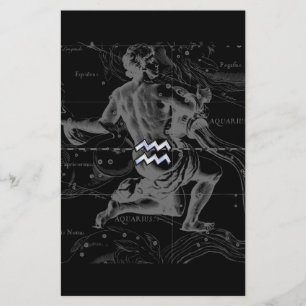 Chrome Style Aquarius Zodiac Symbol on Hevelius Stationery