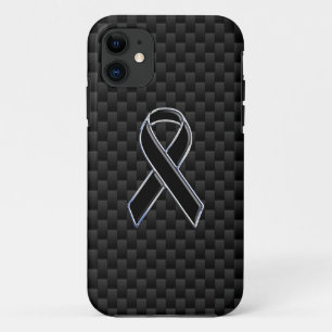 Chrome Style Black Ribbon Awareness Carbon Fiber iPhone 11 Case
