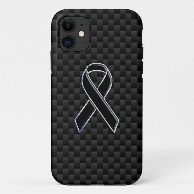 Chrome Style Black Ribbon Awareness Carbon Fiber Case-Mate iPhone Case (Back)