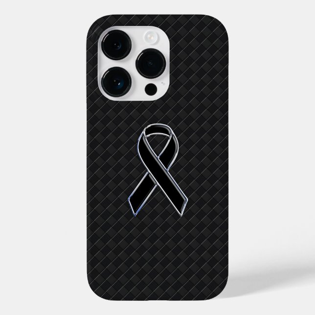 Chrome Style Black Ribbon Awareness Case-Mate iPhone Case (Back)