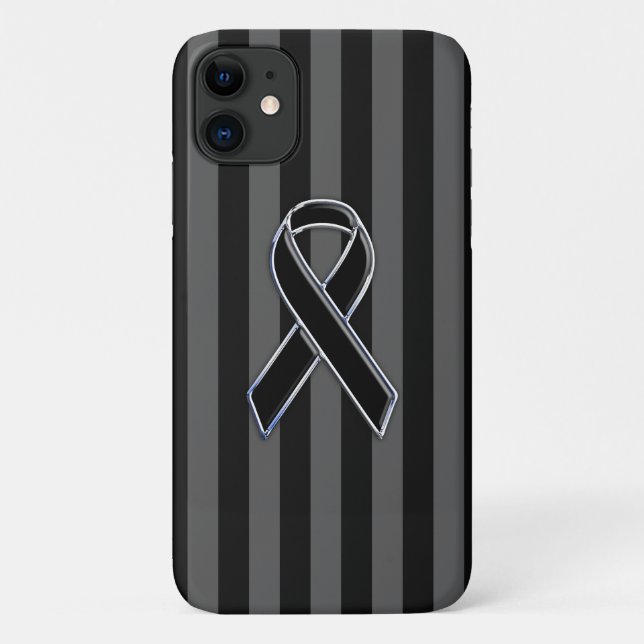 Chrome Style Black Ribbon Awareness Case-Mate iPhone Case (Back)