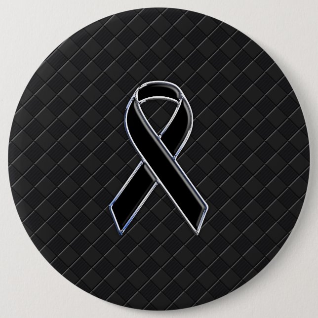 Chrome Style Black Ribbon Awareness Decor 6 Cm Round Badge (Front)