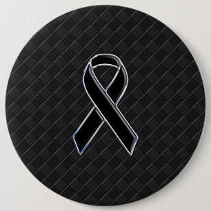 Chrome Style Black Ribbon Awareness Decor 6 Cm Round Badge