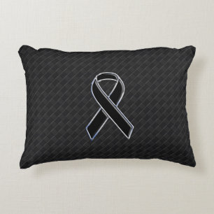 Chrome Style Black Ribbon Awareness Decor Decorative Cushion