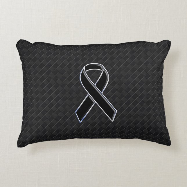 Chrome Style Black Ribbon Awareness Decor Decorative Cushion (Front)
