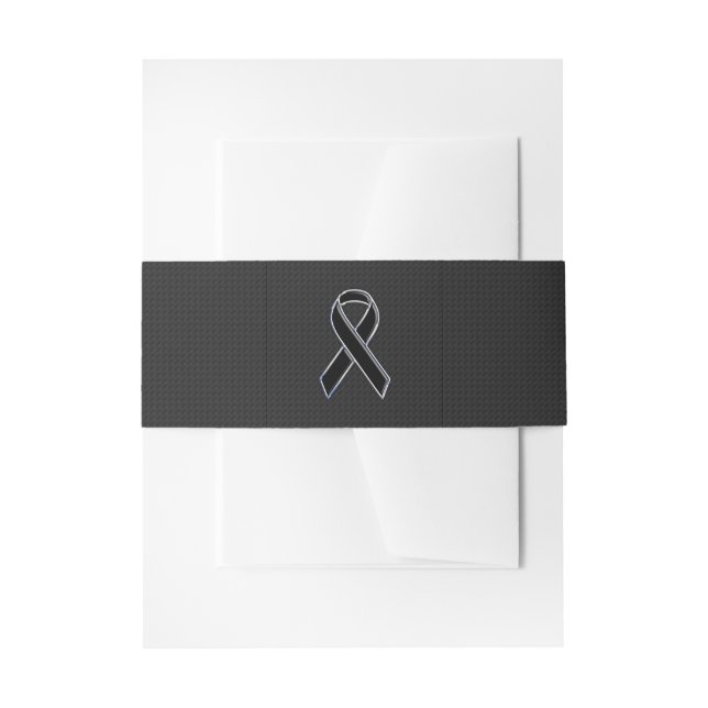 Chrome Style Black Ribbon Awareness Decor Invitation Belly Band (Front Example)