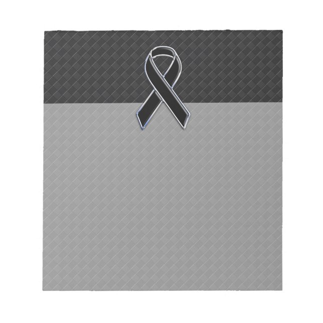 Chrome Style Black Ribbon Awareness Decor Notepad (Front)