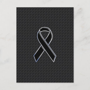 Chrome Style Black Ribbon Awareness Decor Postcard