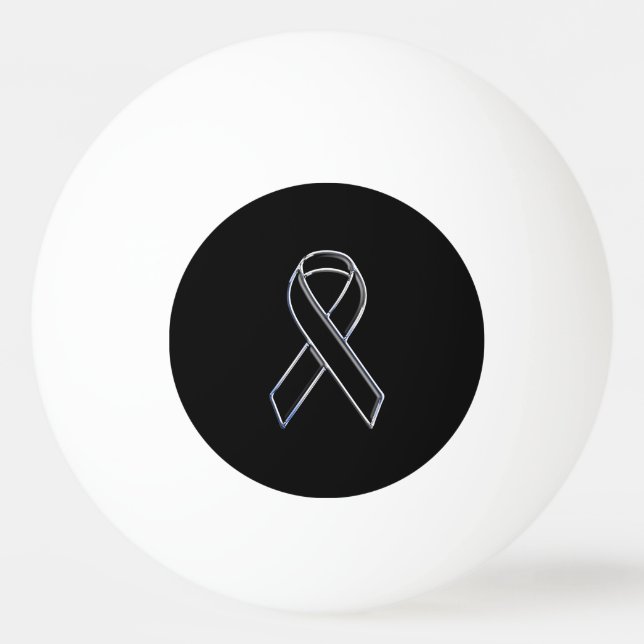 Chrome Style Black Ribbon Awareness on Black Ping Pong Ball (Front)
