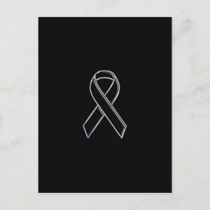 Chrome Style Black Ribbon Awareness on Black Postcard