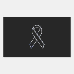 Chrome Style Black Ribbon Awareness on Black Rectangular Sticker