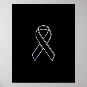 Chrome Style Black Ribbon Awareness Poster
