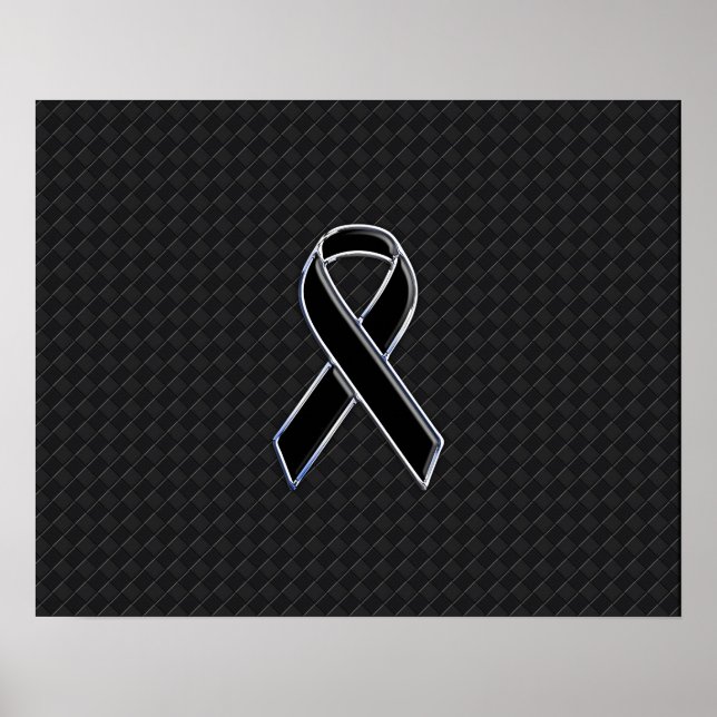 Chrome Style Black Ribbon Awareness Poster (Front)