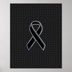 Chrome Style Black Ribbon Awareness Poster