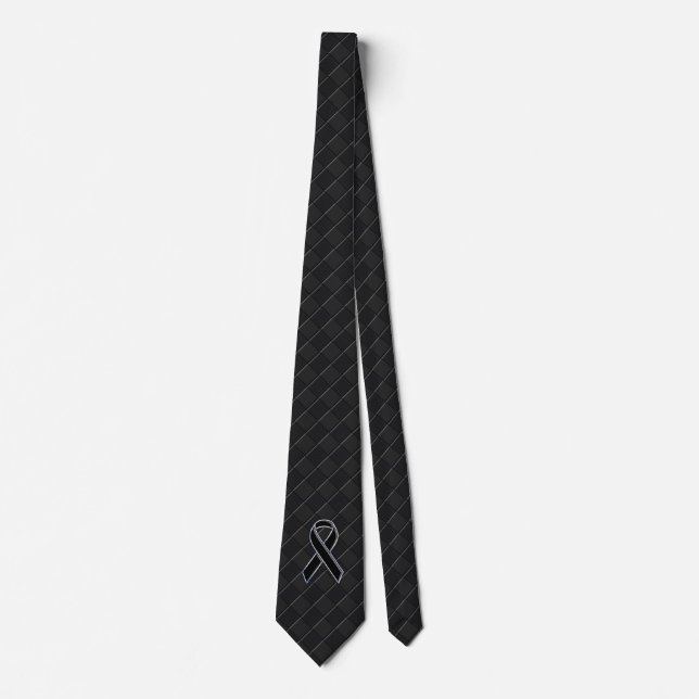 Chrome Style Black Ribbon Awareness Tie (Front)