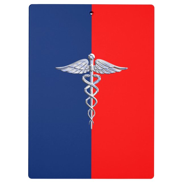 Chrome Style Caduceus Medical Symbol League Clipboard (Back)