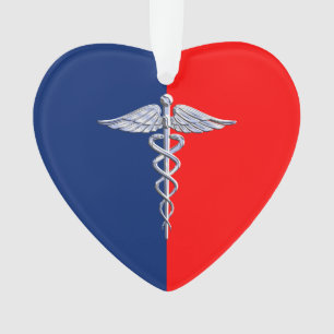 Chrome Style Caduceus Medical Symbol League Ornament