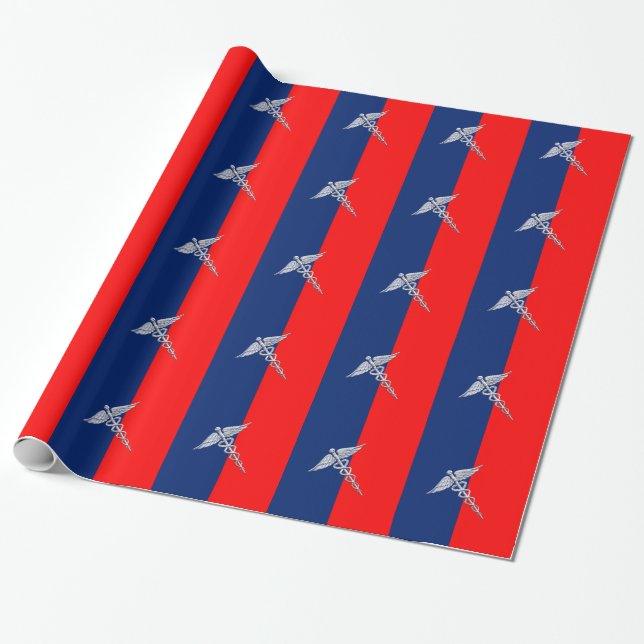 Chrome Style Caduceus Medical Symbol League Wrapping Paper (Unrolled)
