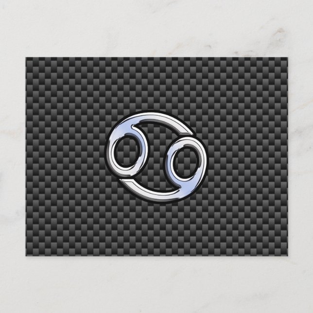 Chrome Style Cancer Zodiac Sign Carbon Fibre Print Postcard (Front)
