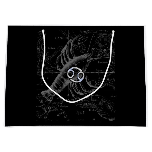 Chrome Style Cancer Zodiac Sign on Hevelius 1690 Large Gift Bag (Front)