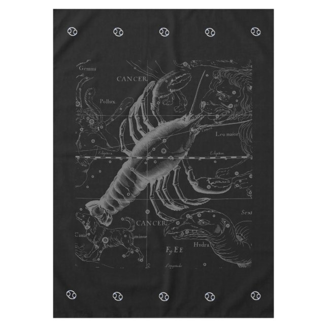 Chrome Style Cancer Zodiac Sign on Hevelius 1690 Tablecloth (Front)