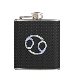 Chrome Style Cancer Zodiac Symbol Hip Flask
