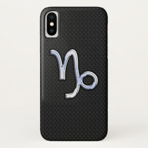 Chrome Style Capricorn Sign on Snake Skin Decor iPhone X Case