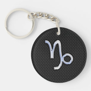 Chrome Style Capricorn Sign on Snake Skin Decor Key Ring