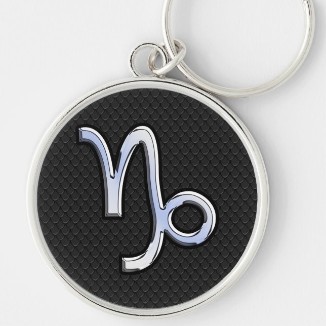 Chrome Style Capricorn Sign on Snake Skin Decor Key Ring (Front)