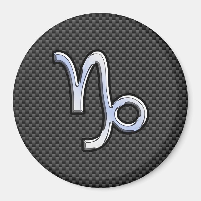 Chrome Style Capricorn Zodiac Sign on Carbon Fibre Magnet (Front)