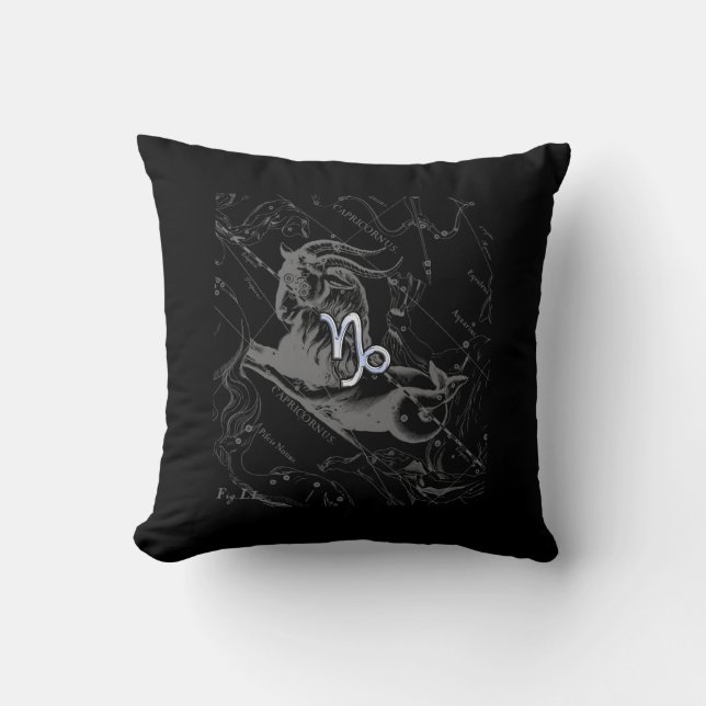Chrome Style Capricorn Zodiac Sign on Hevelius Cushion (Front)