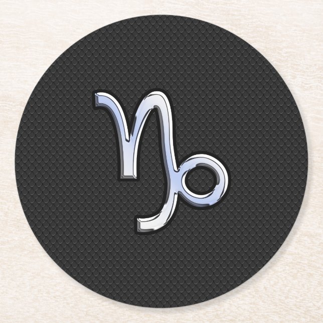 Chrome Style Capricorn Zodiac Sign on Snake style Round Paper Coaster (Front)