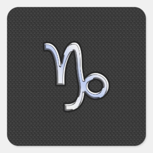 Chrome Style Capricorn Zodiac Sign on Snake style Square Sticker