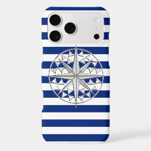 Chrome Style Compass on Navy Blue Stripes