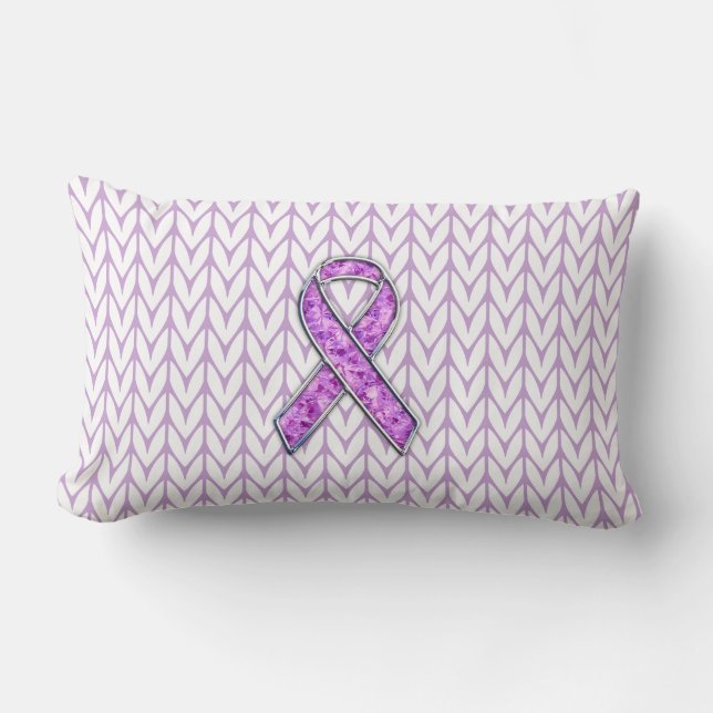 Chrome Style Crystal Pink Ribbon Awareness Knit Lumbar Cushion (Front)