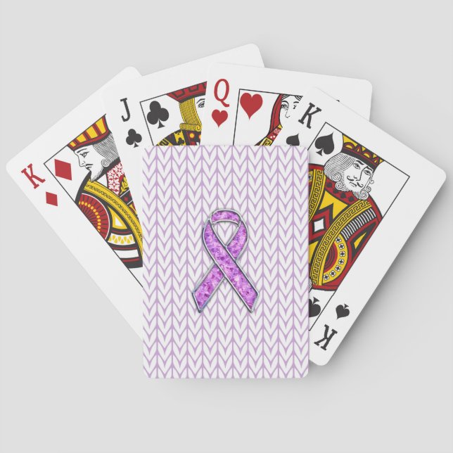 Chrome Style Crystal Pink Ribbon Awareness Knit Playing Cards (Back)